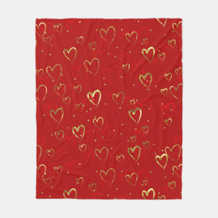 Red and gold hearts on red Valentine's Pattern Fleece Blanket