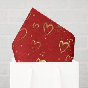 Red and gold hearts on red Valentine's Pattern Tissue Paper
