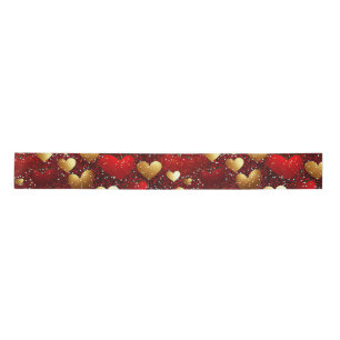 Red And Gold Hearts Satin Ribbon