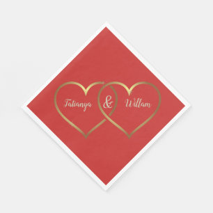 Red and Gold Hearts Wedding Paper Napkins