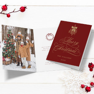 Red and Gold Holly Berry Bouquet Christmas Photo Holiday Card