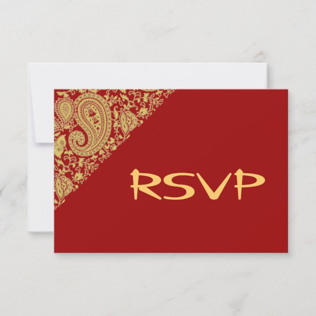 Red and gold indian damask RSVP Invitation (Front)