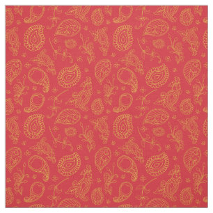 Red and Gold Indian Saree Paisley Pattern Fabric