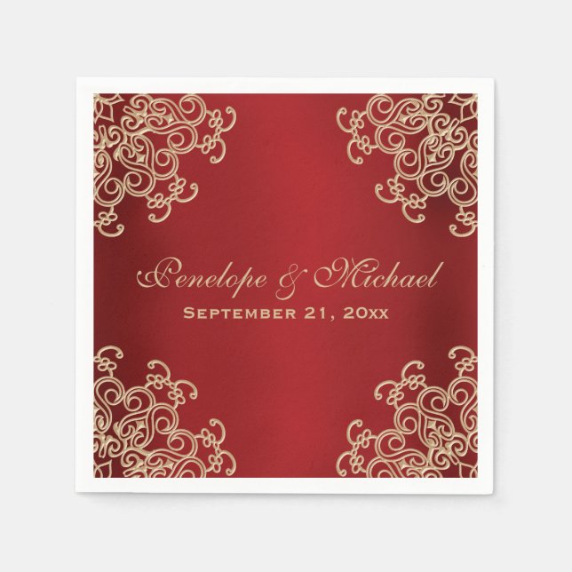 Red and Gold Indian Style Wedding Napkin (Front)