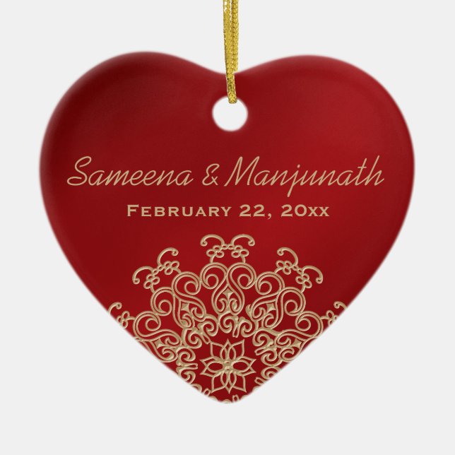 Red and Gold Indian Style Wedding Party Favour Ceramic Tree Decoration (Front)