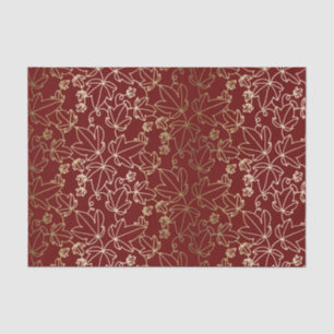 Red and Gold Ivy Leaf Floral Pattern Tissue Paper