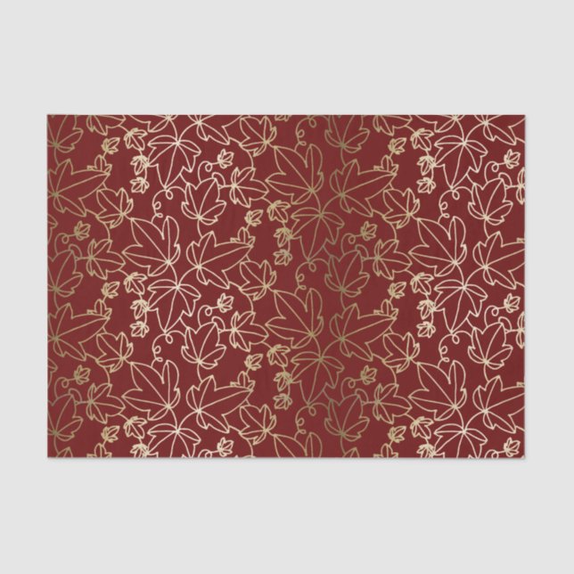 Red and Gold Ivy Leaf Floral Pattern Tissue Paper (Front)