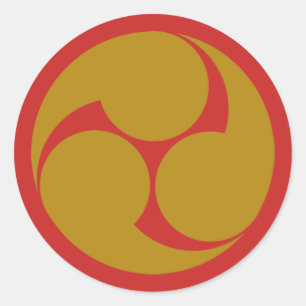 Red and Gold Japanese Mitsudomoe Crest Symbol Classic Round Sticker