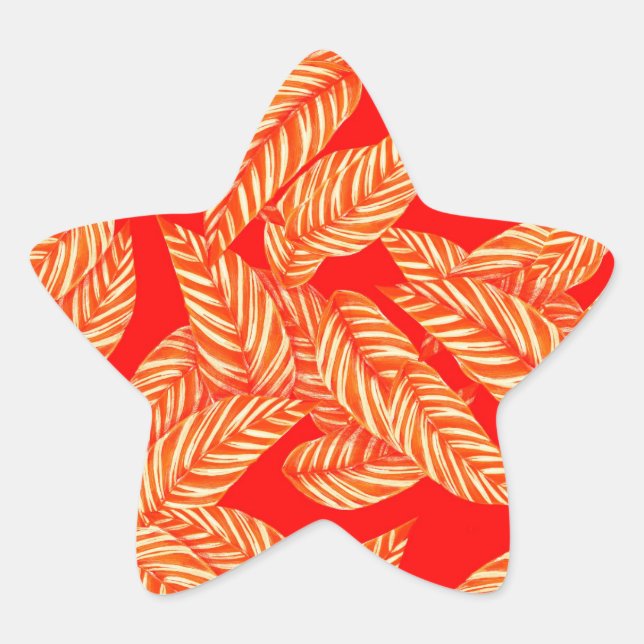 Red and Gold Leaf Pattern Star Sticker (Front)