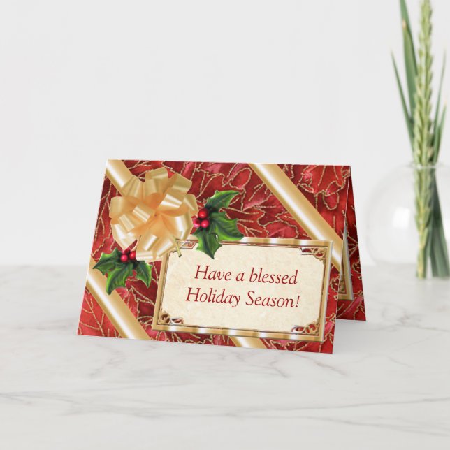 Red and Gold Leaves Holiday Card (Front)