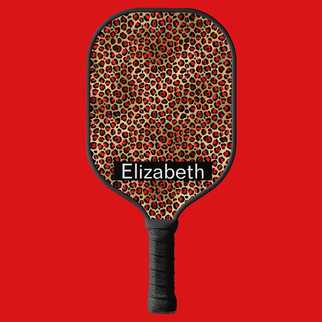 Red and Gold Leopard Print Personalized Pickleball Paddle (Creator Uploaded)