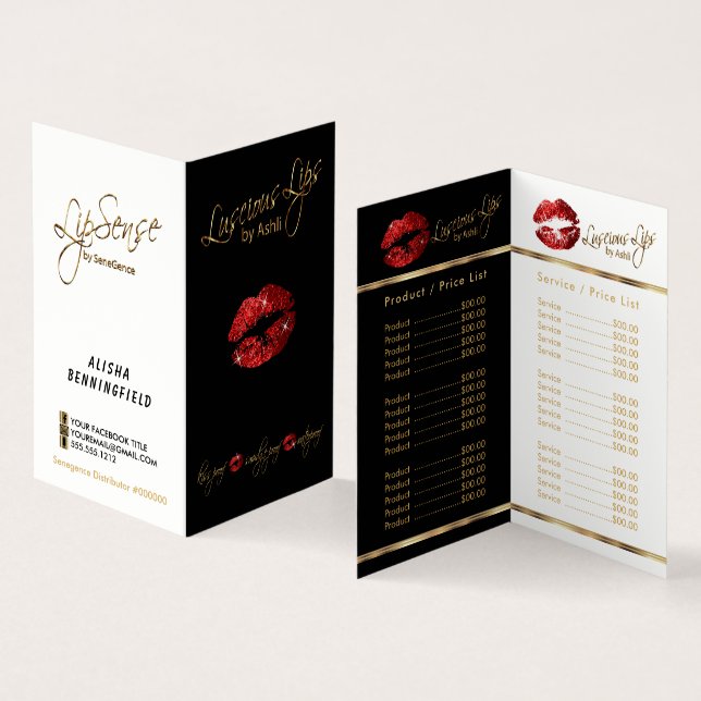 Red and Gold Lip Price and Service List Business Card (Inside and Outside)