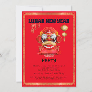 Red and Gold Lunar New Year Party Invitation