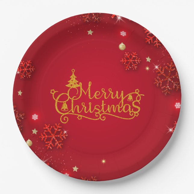  Red and Gold Luxury Christmas  Paper Plate (Front)
