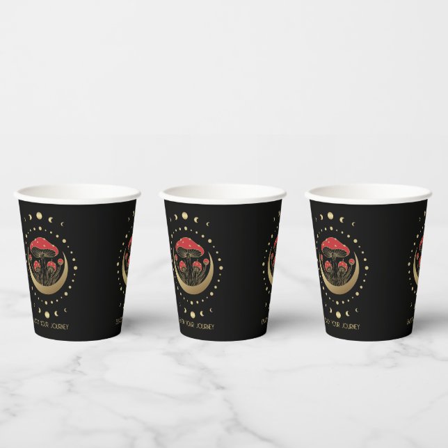 Red and Gold Magic Mushrooms Gold Crescent Moon Paper Cups (Multi)