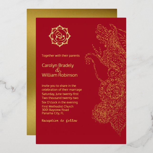 Red and Gold Mandala and Ganesha Wedding (Front/Back)