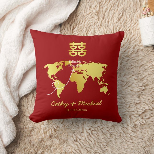 Red and gold map destination chinese wedding cushion (Blanket)
