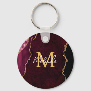 Red and Gold Marble Agate Key Ring
