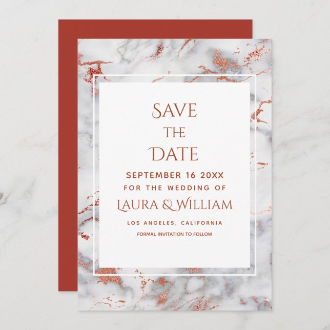Red and Gold Marble Agate - Save the Date - Invitation (Front/Back)