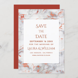 Red and Gold Marble Agate - Save the Date - Invitation