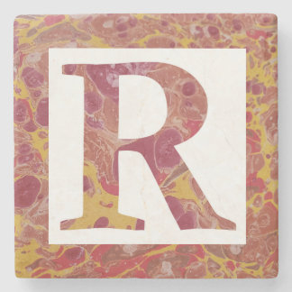 Red and Gold Marbled Monogrammed R Stone Coaster