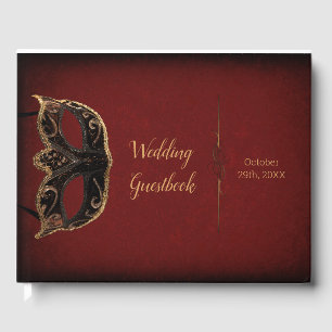 Red and Gold Masquerade Wedding Guest Book
