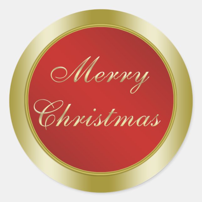 Red and Gold Merry Christmas Classic Round Sticker (Front)