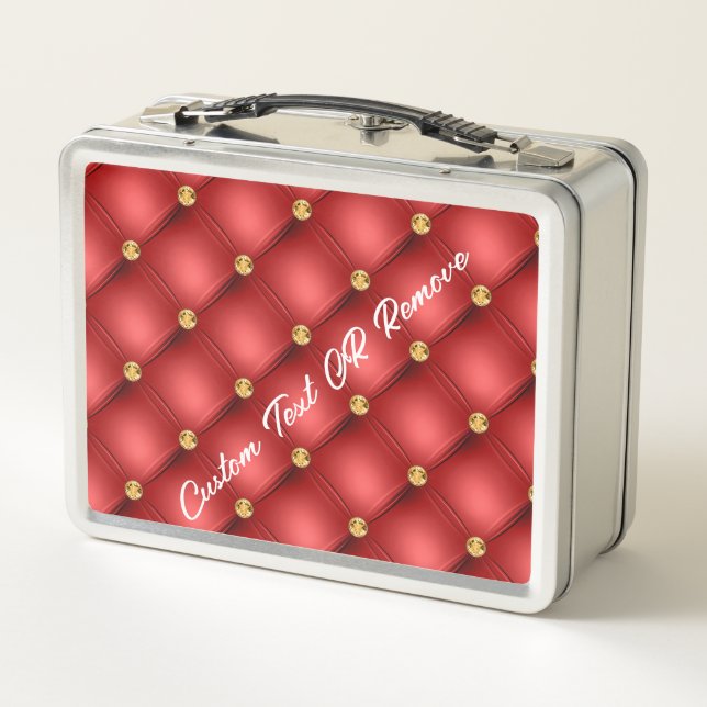 Red and Gold Metal Lunch Box Personalised Text (Back)