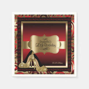 Red and Gold Metallic - 50th Birthday DIY Text Napkin