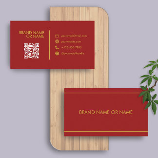 Red and Gold | Minimalist Professional QR Code Bus Business Card