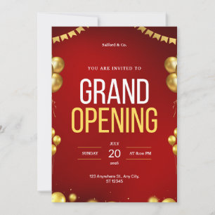 Red and Gold Modern Grand Opening Invitation
