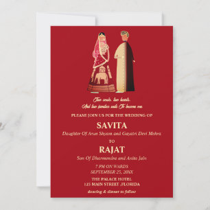 Red and Gold Modern Indian Wedding  Invitation