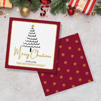 Red And Gold Modern Tree Merry Christmas Budget  Card