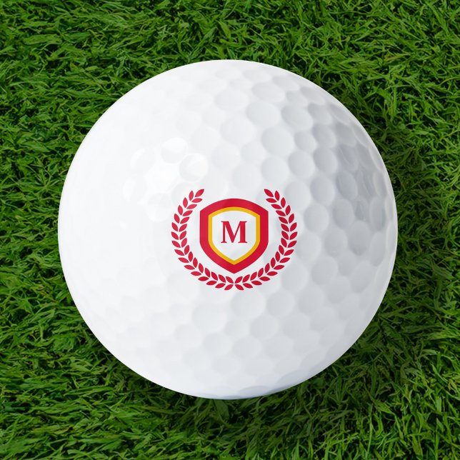 Red and Gold Monogram Logo Crest Golf Balls (Creator Uploaded)