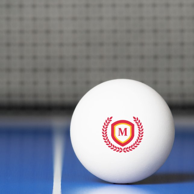 Red and Gold Monogram Logo Crest Ping Pong Ball (Net)