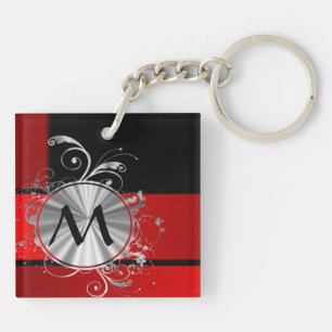 Red and gold monogrammed key ring