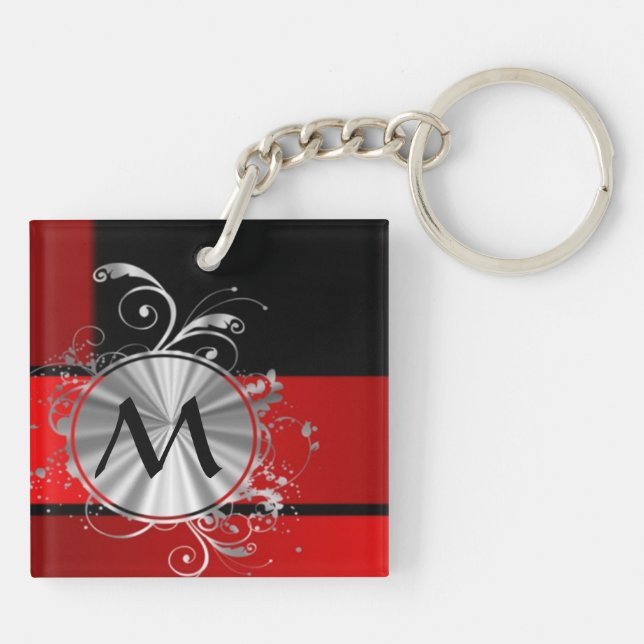 Red and gold monogrammed key ring (Back)