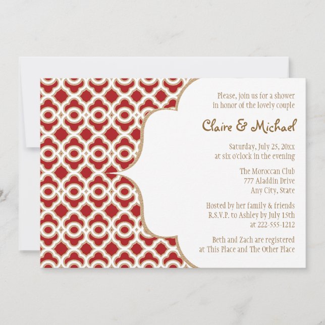 Red and Gold Moroccan Couples Wedding Shower Invitation (Front)