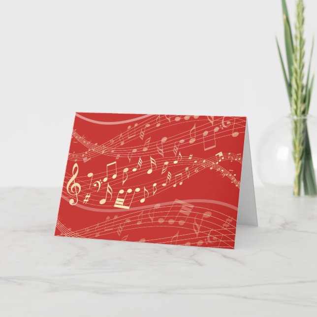 Red and Gold Musical Christmas Blank Greeting Card (Front)