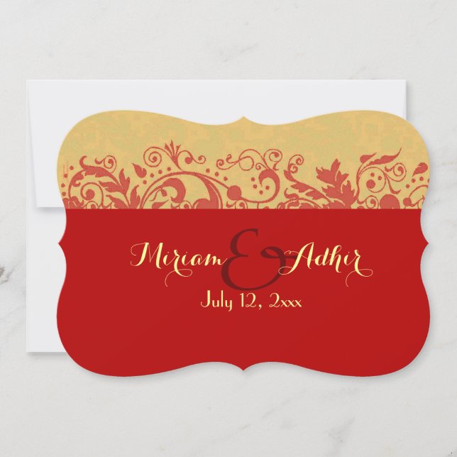 Red and gold Muslim Wedding or Engagement Invitation (Front)