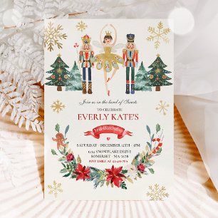 Red And Gold Nutcracker Birthday Sugar Plum Fairy Invitation