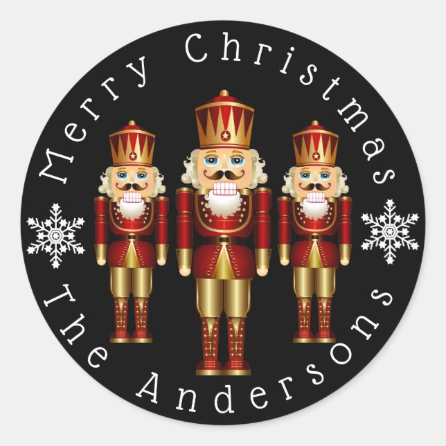 Red and Gold Nutcracker Personalise Classic Round  Sticker (Front)