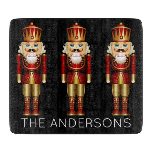 Red and Gold Nutcrackers on Black Personalise Cutt Cutting Board