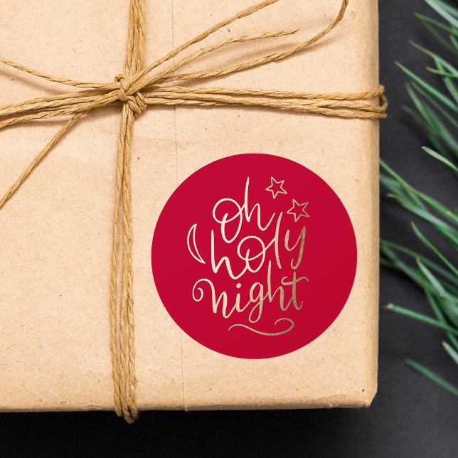 Red and Gold Oh Holy Night Religious Christmas Classic Round Sticker (Creator Uploaded)