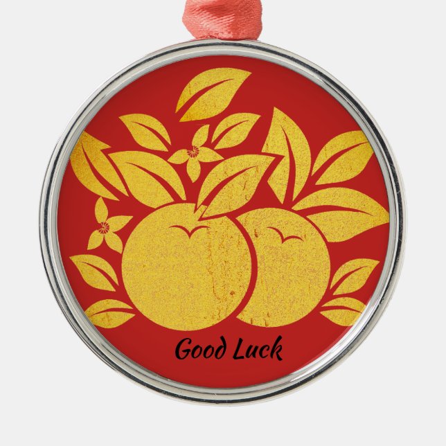 Red and Gold Oranges Metal Tree Decoration (Front)