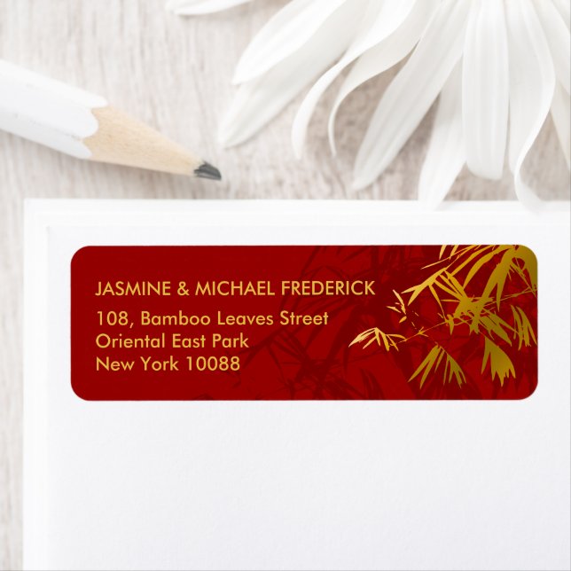 Red And Gold Oriental Bamboo Leaves ReturnAddress (Insitu)