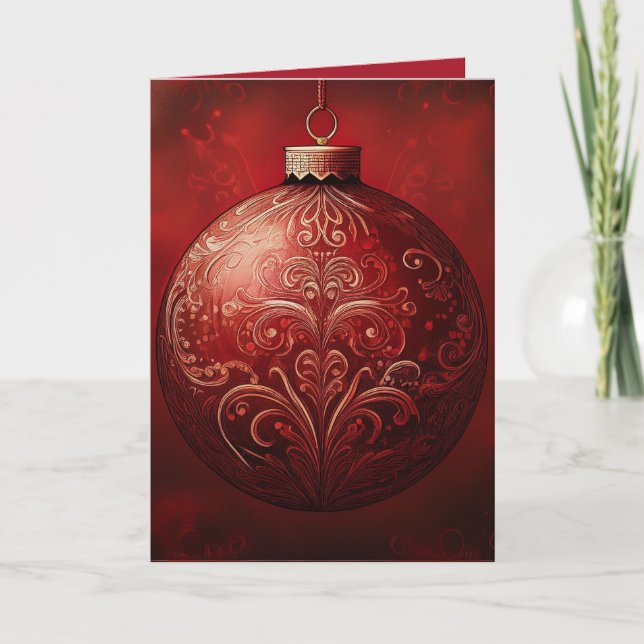 "Red and Gold Ornament" Holiday Card (Front)
