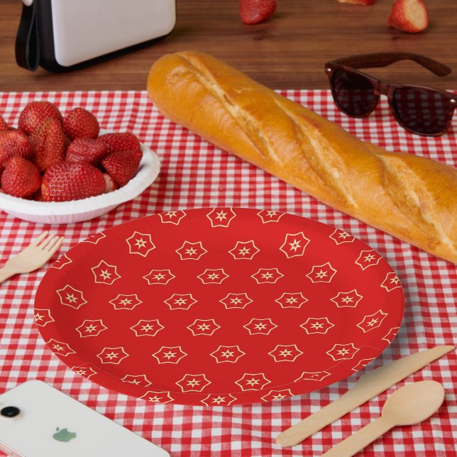 Red and Gold Ornamental Design Paper Plate (Picnic)