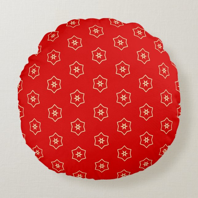 Red and Gold Ornamental Design Round Cushion (Front)