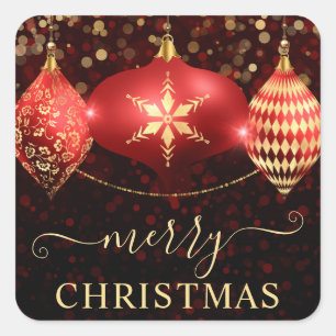 Red and Gold  Ornaments Baubles Christmas Square Sticker